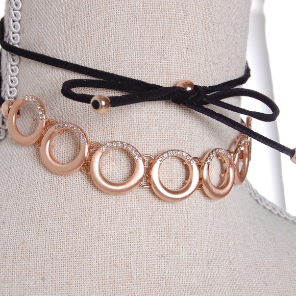 Jewelry - Rose Gold Layered Wrap Choker Necklace Pavé Circle